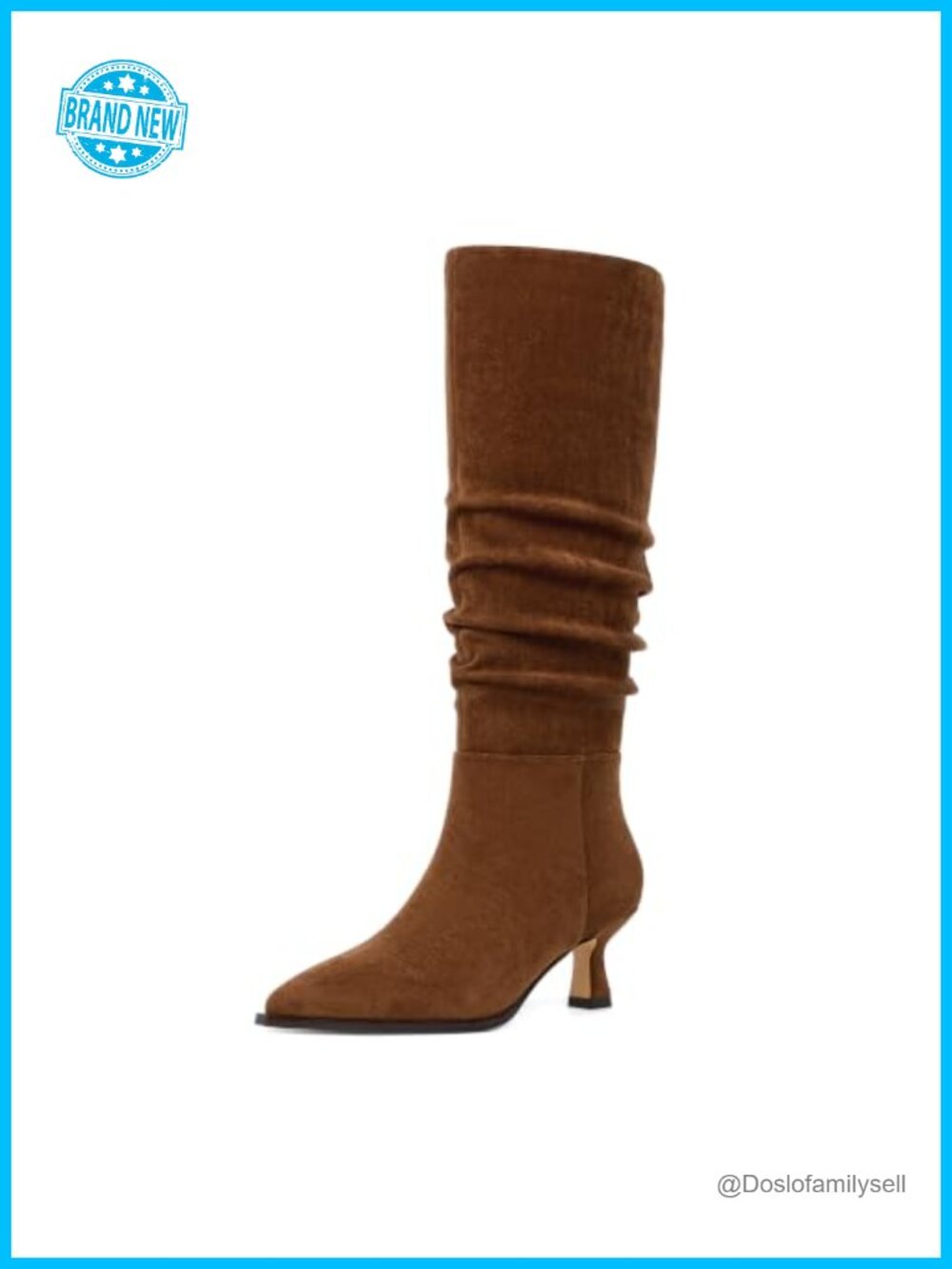 Kitten Heel Knee High Boots Pointed Toe Faux Suede Zip